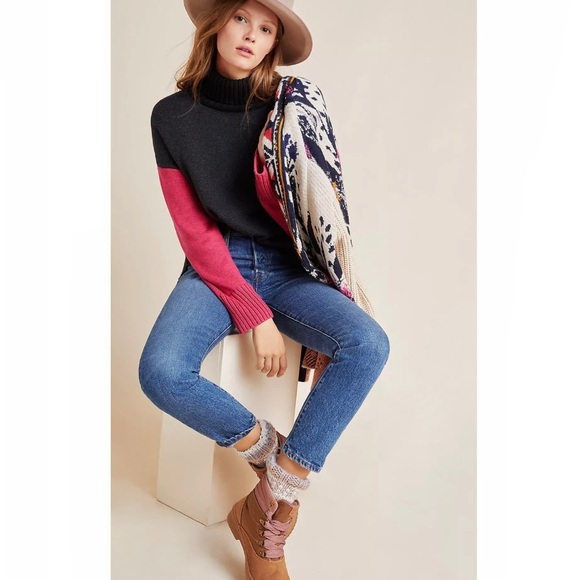 Anthropologie Michael Stars Colorblocked Turtleneck Sweater - Picture 1 of 10
